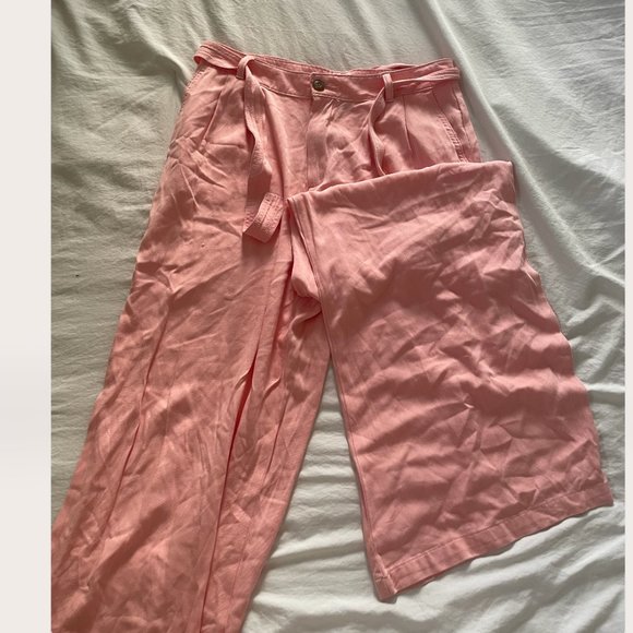 ⭐️ Pink Wide Leg Boho Peasant Hipster Minimalist Modern Glam Belted Farm Pants - Picture 2 of 6